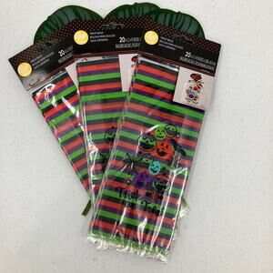 Wilton Multi Color Stripe Halloween Plastic Twist Tie Treat Party Favor Bags Set